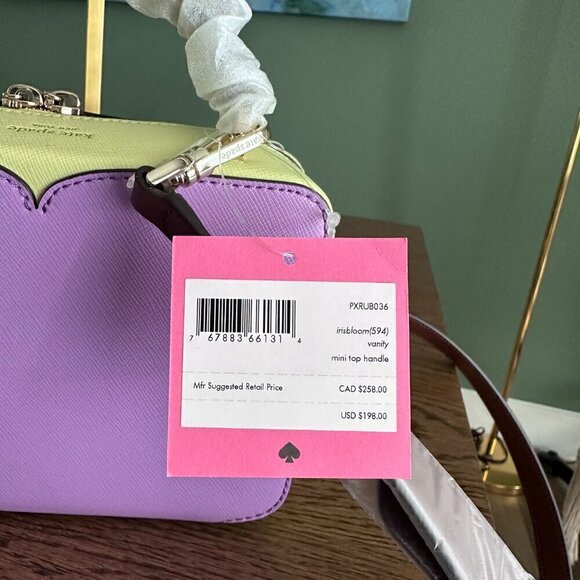 NWT!! Kate Spade Vanity Mini Top Handle Bag -Purple/Cream yellow(Irisbloom) - Picture 16 of 16